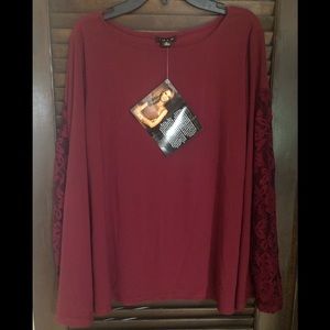 Iman Long Sleeve Top, Burgundy, Medium NWT